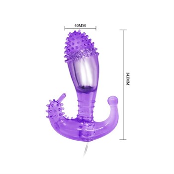 Фиолетовый вибростимулятор с шипами на головке - 14,3 см.
