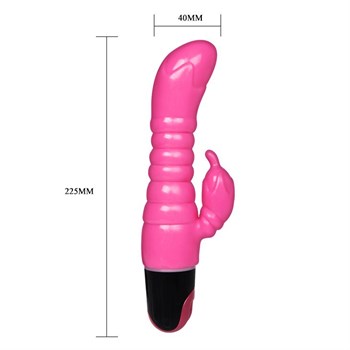 Розовый вибратор-кролик с ребрышками - 22,5 см.
