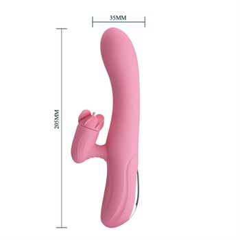 Розовый вибратор-кролик Gina с клиторальной щеточкой - 20,5 см.