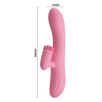 Розовый вибратор-кролик Chris с клиторальной щеточкой - 20,5 см.
