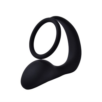 Черное эрекционное кольцо с анальной пробкой «Оки-Чпоки»