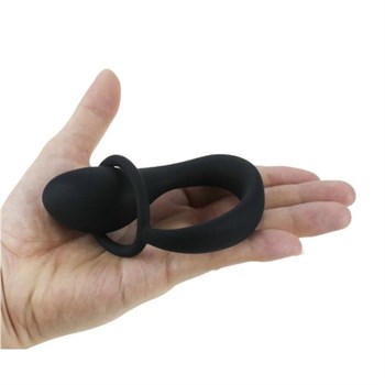 Черное эрекционное кольцо с анальной пробкой «Оки-Чпоки»