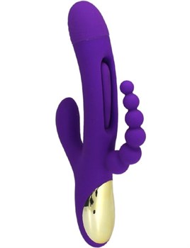 Фиолетовый ударный вибратор Anal G-Hit с анальной цепочкой - 24 см.