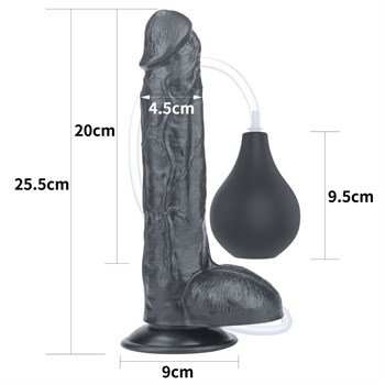 Черный фаллоимитатор-гигант с грушей 10 Squirt Extreme Dildo - 25,5 см.