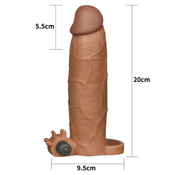 Коричневая насадка на пенис Add 3 Pleasure X Tender Vibrating Penis Sleeve с вибропулей - 20 см.