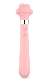 Розовый двусторонний вибромассажер Meow в форме лапки - 21 см.