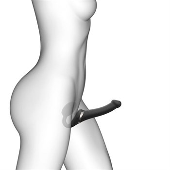 Черный безремневой страпон Multi Orgasm Size M с клиторальной стимуляцией