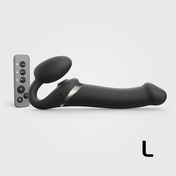 Черный безремневой страпон Multi Orgasm Size L с клиторальной стимуляцией