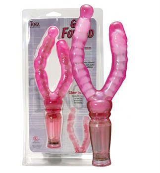 Розовый вагинально-анальный вибратор Get Forked - 16,5 см.