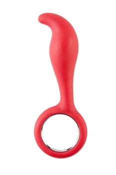 Красный анальный стимулятор с ручкой-кольцом - 14 см.