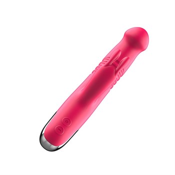 Розовый вибратор-ротатор со стимулятором клитора и возвратно-поступательными движениями - 22,4 см.