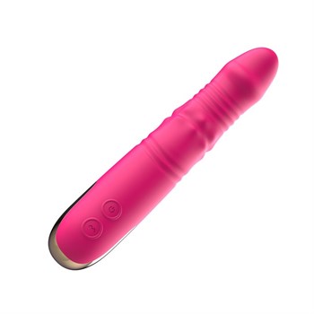 Розовый вибратор с возвратно-поступательными движениями и вращением бусин - 22,3 см.