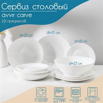 {{productViewItem.photos[photoViewList.activeNavIndex].Alt || productViewItem.photos[photoViewList.activeNavIndex].Description || 'Сервиз столовый Avvir Carve, 19 предметов: салатник 1,6 л, d=23 см, 6 тарелок d=18/23/25 см, стеклокерамика, цвет белый'}}