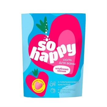 Соль для ванн с гиалуроновой кислотой «SOHappy - Клубника Мания» - 500 гр. 428935