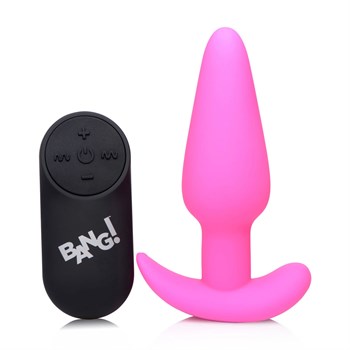 Розовая анальная вибропробка с пультом ДУ 21X Remote Control Vibrating Silicone Butt Plug - 10,4 см. 477036