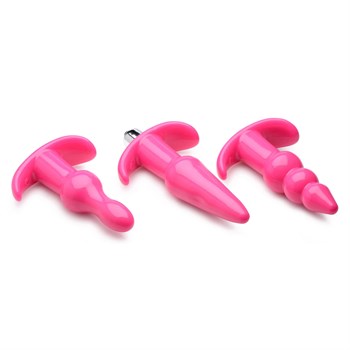 Набор из 3 розовых анальных пробок с вибропулей Thrill Trio Anal Plug Set 477050