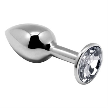 Серебристая анальная втулка с прозрачным кристаллом Mini Metal Butt Plug Size S - 7 см. 489268