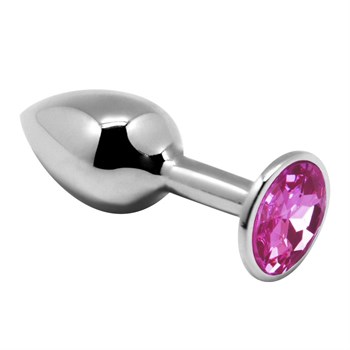 Серебристая анальная втулка с розовым кристаллом Mini Metal Butt Plug Size S - 7 см. 489270