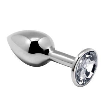 Серебристая анальная втулка с прозрачным кристаллом Mini Metal Butt Plug Size M - 8 см. 489271