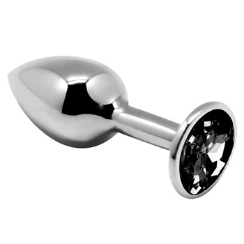 Серебристая анальная втулка с черным кристаллом Mini Metal Butt Plug Size M - 8 см. 489273