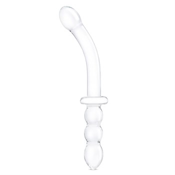 Изогнутый стеклянный фаллоимитатор 12’’ Girthy Ribbed G-Spot Glass Dildo With Handle Grip Double Ended - 30 см. 495807