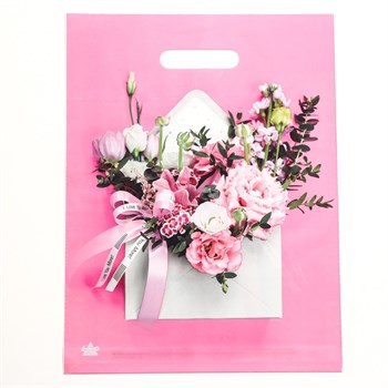 Розовый пакет с цветочным принтом и вырубной ручкой (40х31 см) 495929