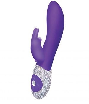 {{photo.Alt || photo.Description || 'Фиолетовый вибромассажёр с клиторальным отростком и отделанной стразами рукоятью The Classic Rabbit - 22 см.'}}