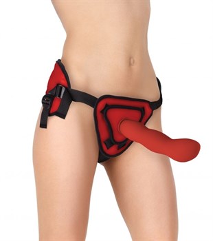 Красный страпон Deluxe Silicone Strap On 10 Inch с волнистой насадкой - 25,5 см.