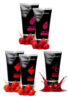 Набор из 5 съедобных лубрикантов JUJU (клубника х 2, малина х 2, вишня) 525046