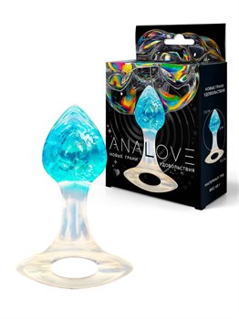 Голубоватая анальная пробка с ручкой - 8,5 см. 529787