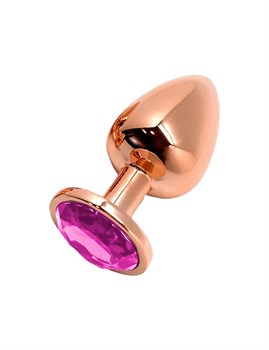 Золотистая анальная втулка Wooomy Tralalo M с розовым кристаллом - 8 см. 529865