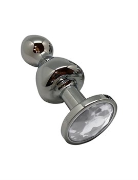 Серебристая анальная втулка Wooomy Lollypop L с прозрачным кристаллом - 10,5 см. 529869