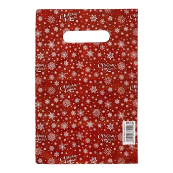 Красный подарочный новогодний пакет с вырубной ручкой (20х30 см) 529974