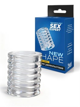 Прозрачная сквозная насадка на пенис с ребрышками 530555