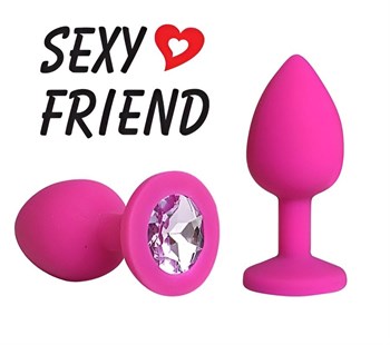 Розовая анальная втулка с сиреневым кристаллом - 7,3 см. 530612