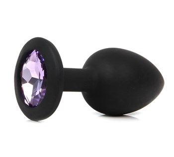 Черная анальная пробка с сиреневым кристаллом - 7,3 см. 530613