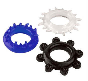 {{photo.Alt || photo.Description || 'Набор из 3 эрекционных колец разного цвета и рельефа'}}