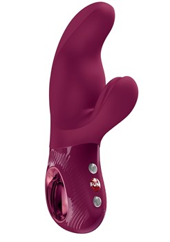 Бордовый вибратор с клиторальным стимулятором Miss Bi - 17 см. 531847