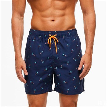 {{photo.Alt || photo.Description || 'Темно-синие мужские пляжные шорты с принтом в виде пальм'}}