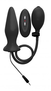 Чёрный анальный стимулятор с функцией расширения и вибрацией Inflatable Vibrating Silicone Plug - 12,2 см.