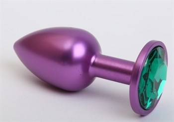 Фиолетовая анальная пробка с зеленым стразом - 7,6 см.
