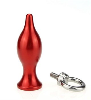 Красная металлическая анальная пробка с кольцом - 7 см.