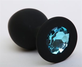 Чёрная силиконовая пробка с голубым стразом - 9,5 см.
