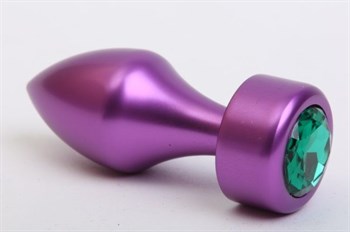 Фиолетовая анальная пробка с широким основанием и зелёным кристаллом - 7,8 см.