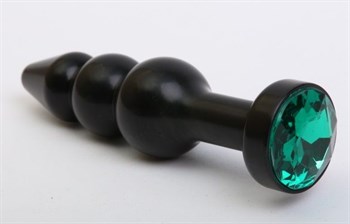 Чёрная анальная ёлочка с зеленым кристаллом - 11,2 см.