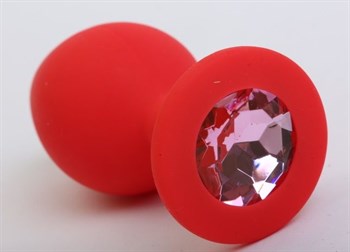 Красная силиконовая пробка с розовым стразом - 8,2 см.