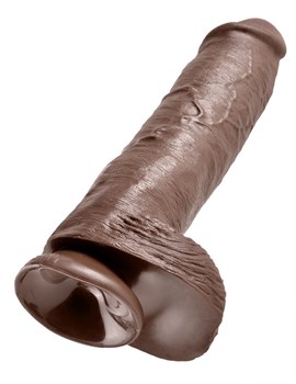 Коричневый фалоимитатор-гигант на присоске 11 Cock with Balls - 28 см.