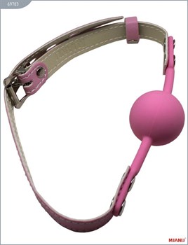 Розовый силиконовый кляп с фиксацией розовыми кожаными ремешками