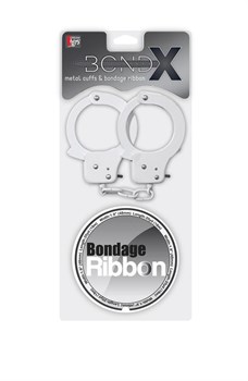 Набор для фиксации BONDX METAL CUFFS AND RIBBON: белые наручники из листового материала и липкая лента