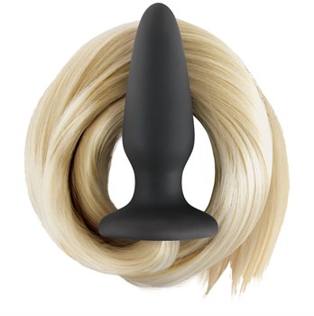 Чёрная анальная пробка с хвостом цвета блонд Filly Tails Palomino
